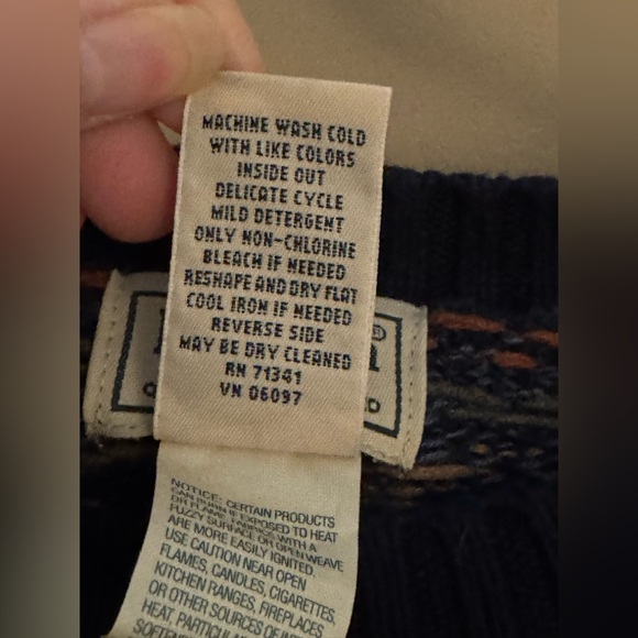 Vtg L.L.Bean Men's XL Cotton Fair Isle Nordic Crewneck Sweater Navy Blue - Picture 5 of 6